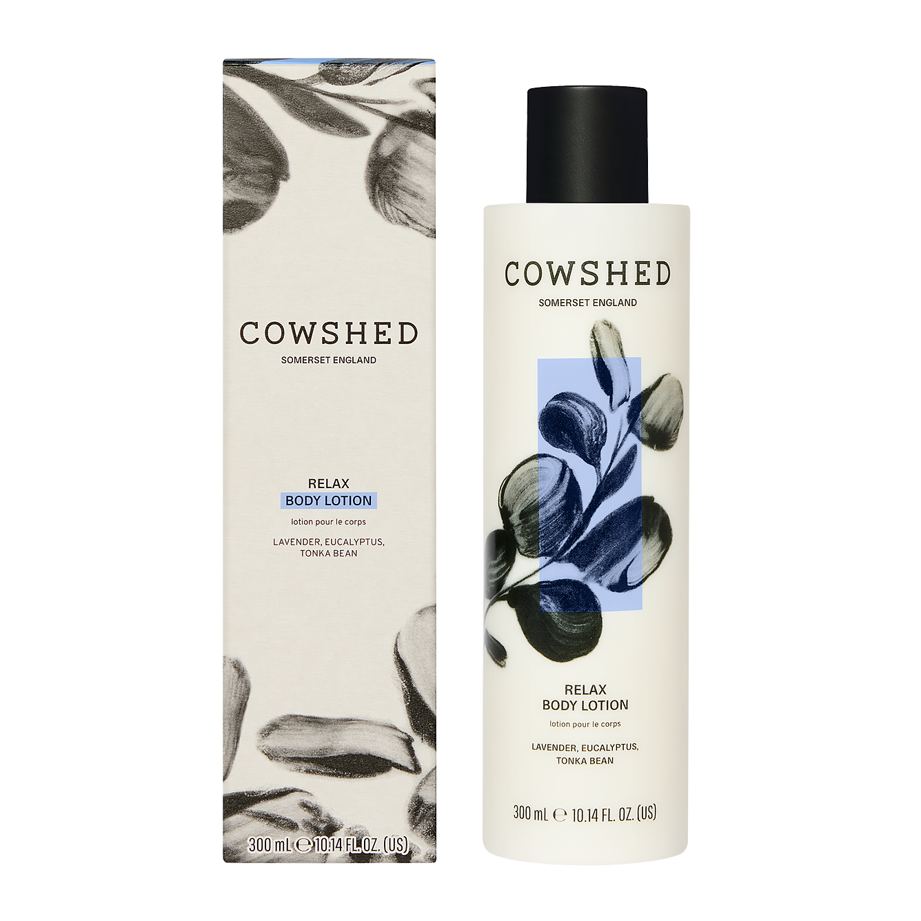 Cowshed relax body lotion with packaging on a white background
