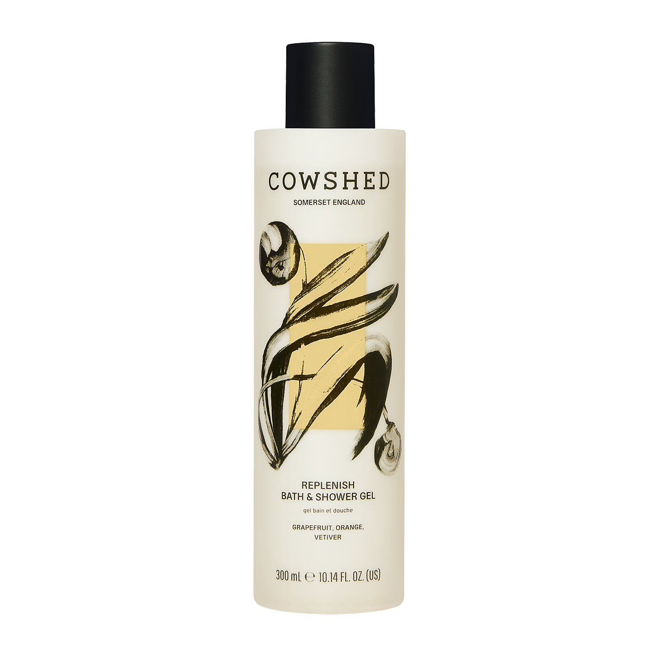 Cowshed replenish bath and shower gel bottle on a white background