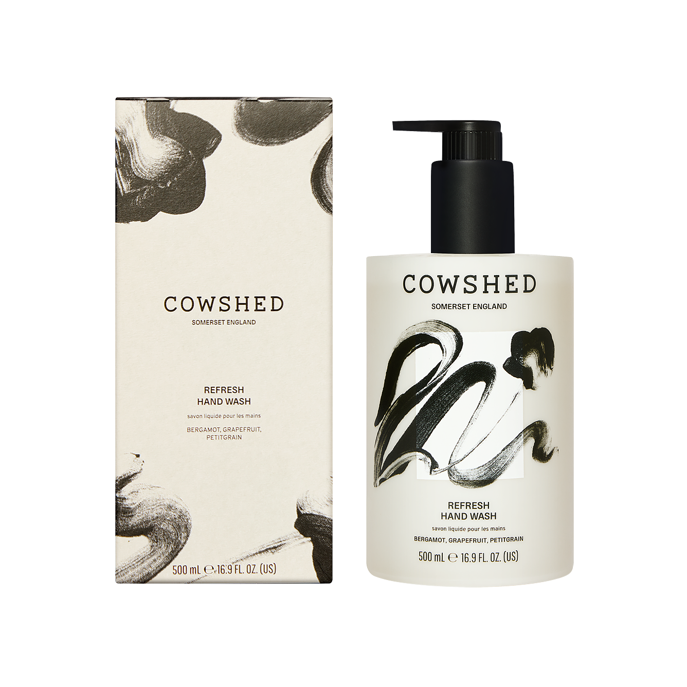 Cowshed Refresh hand wash 500ml bottle with pump and outer box packaging