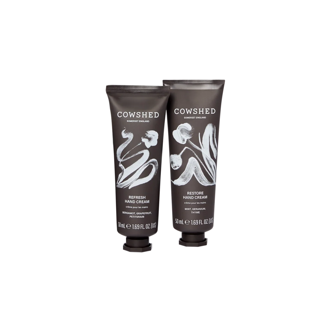Two Cowshed hand cream tubes on a white background