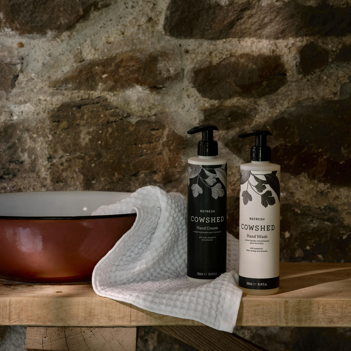 cowshed hand care set on a sink