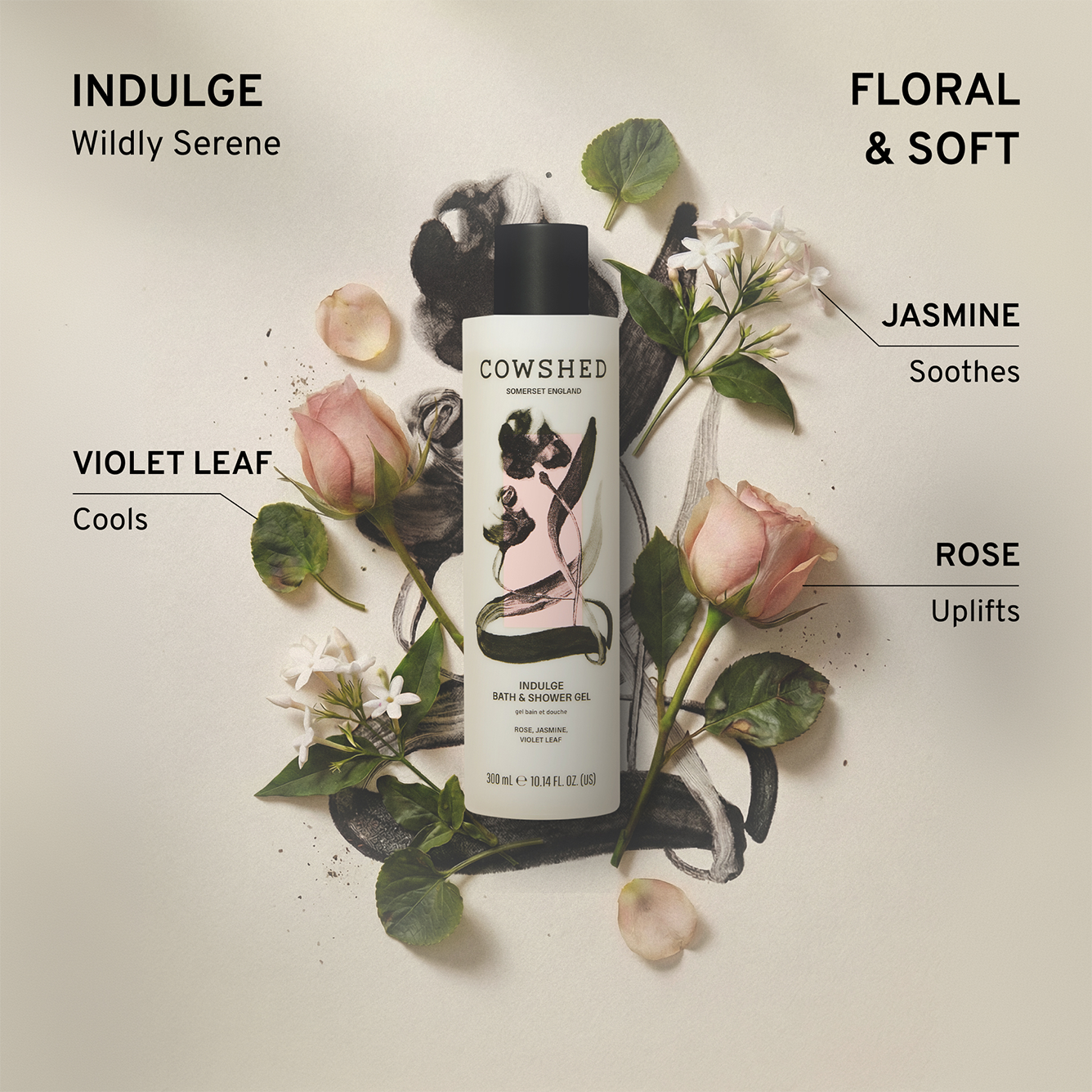 Cowshed Indulge bath & shower gel with jasmine, violet leaf, rose