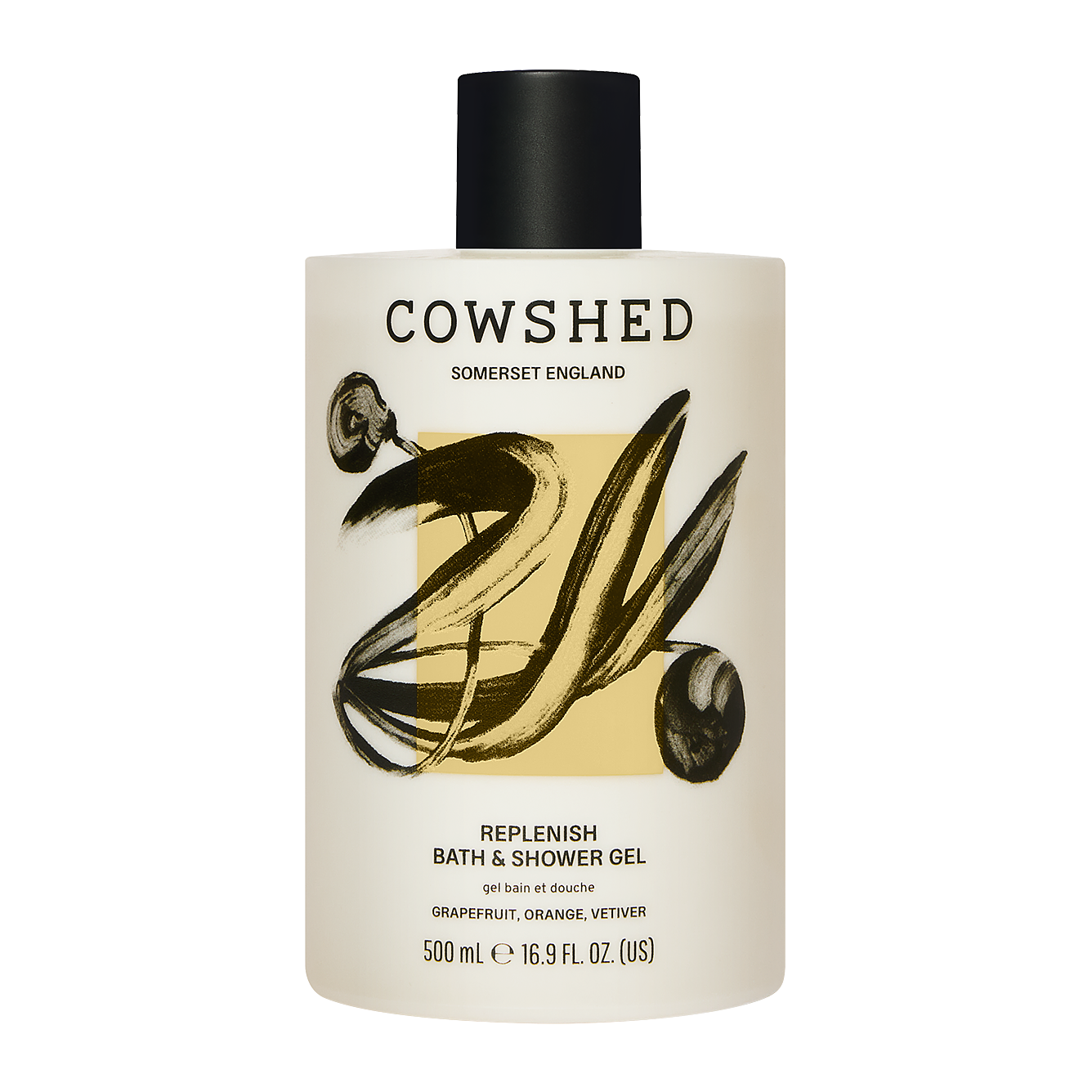 Cowshed bath and shower gel bottle on a white background