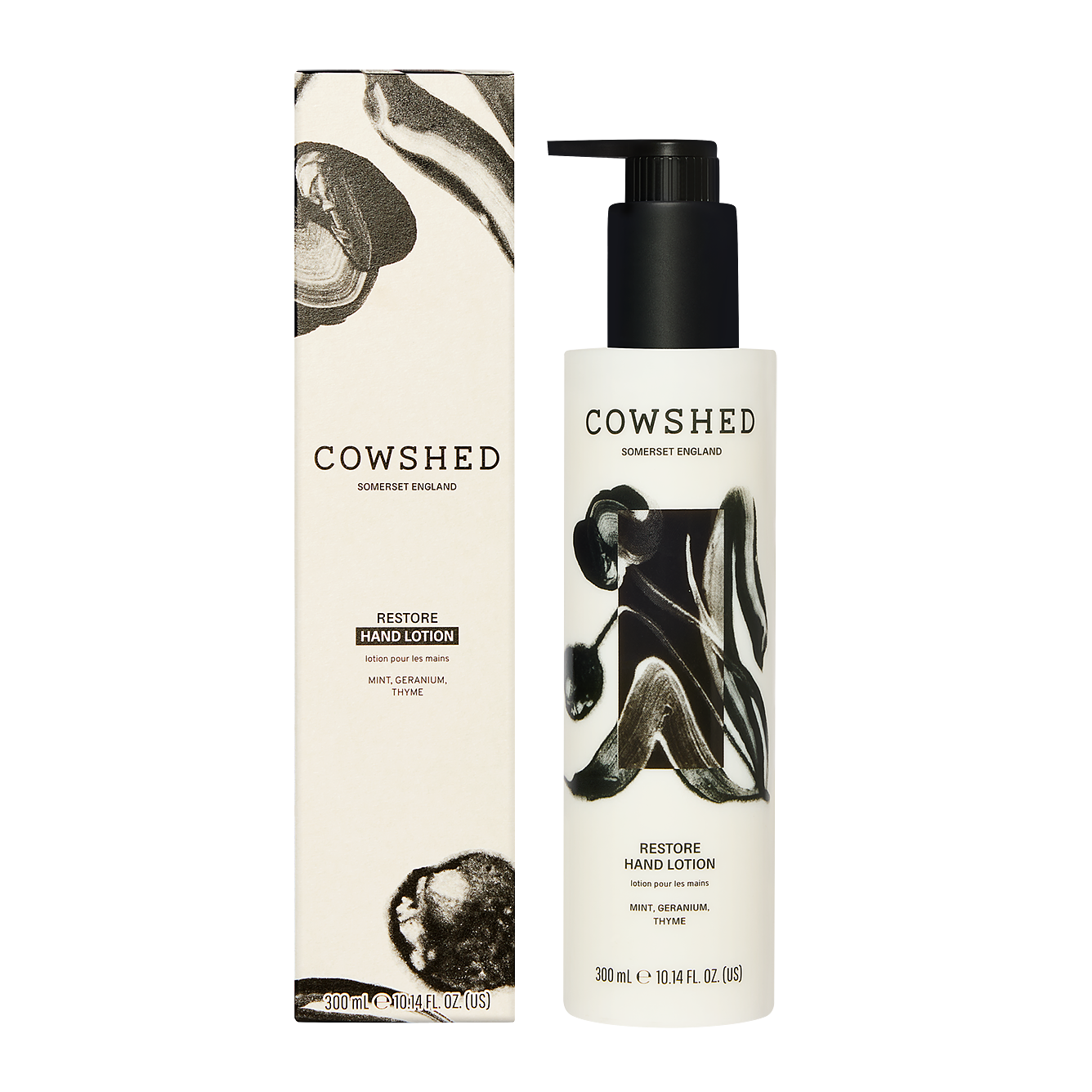 Cowshed Restore Hand Lotion with black & white packaging