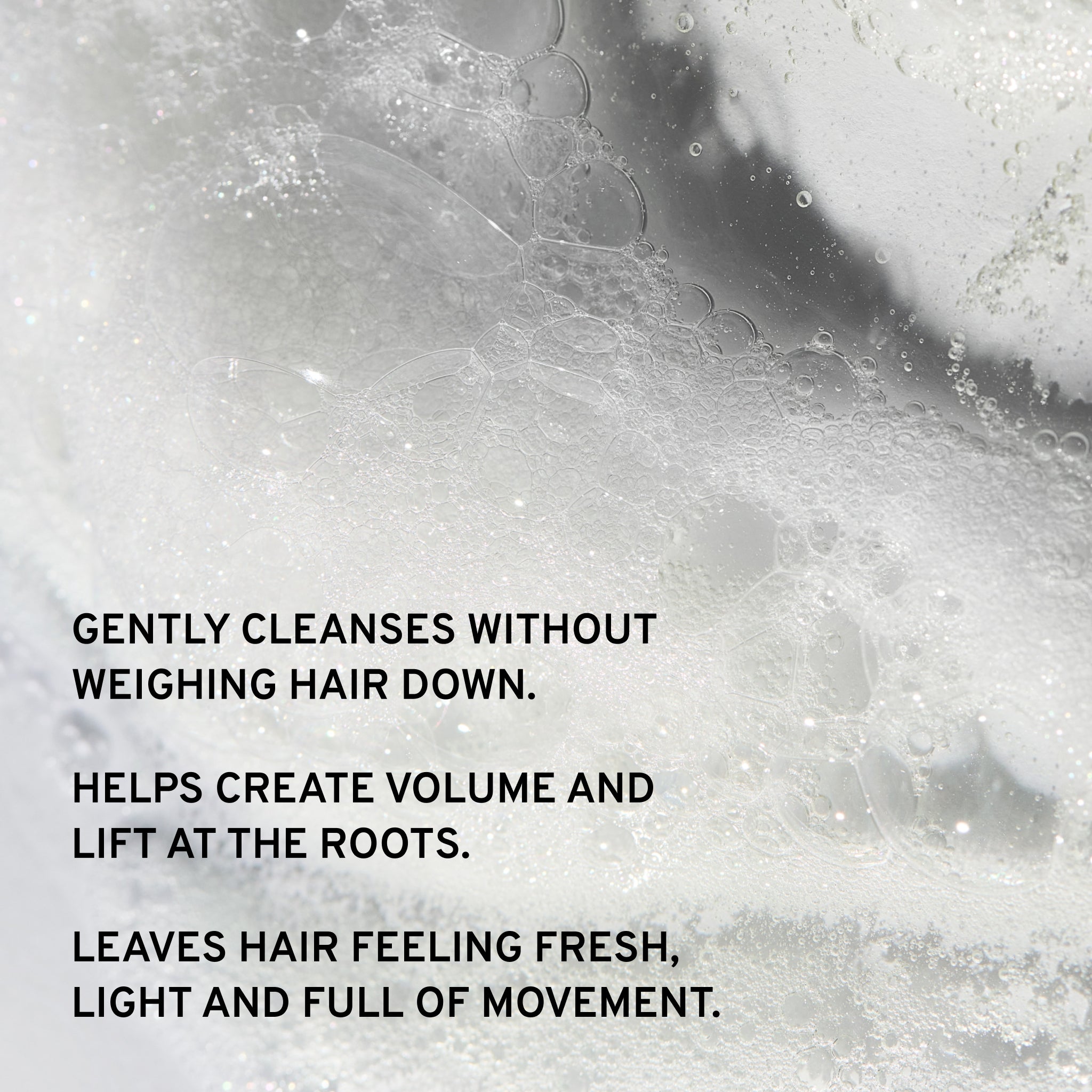 Shampoo bubble textured background with text sharing the gentle cleansing benefits