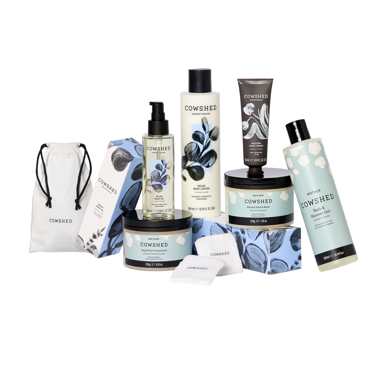 Cowshed skincare products on a white background