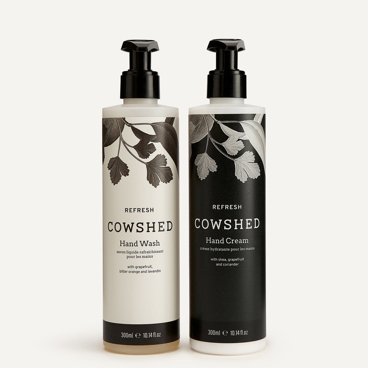 Cowshed hand wash and hand cream set on a white background